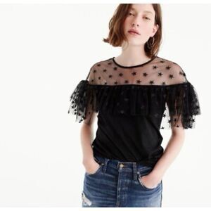 J Crew Star Sheer Ruffle Sleeve lack Blouse Top